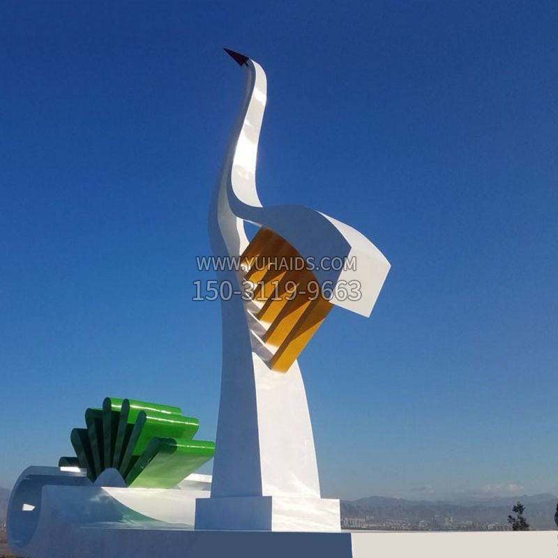 抽象仙鹤不锈钢景观雕塑