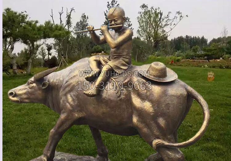 吹笛子的牧童牛铜雕雕塑