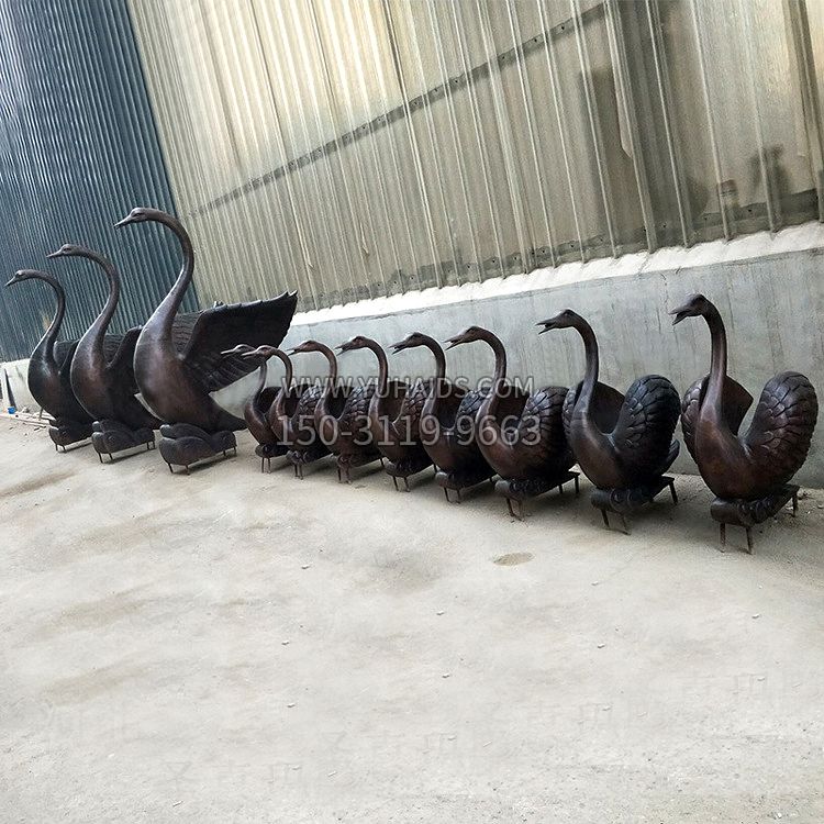 纯铜铸造喷水天鹅雕塑