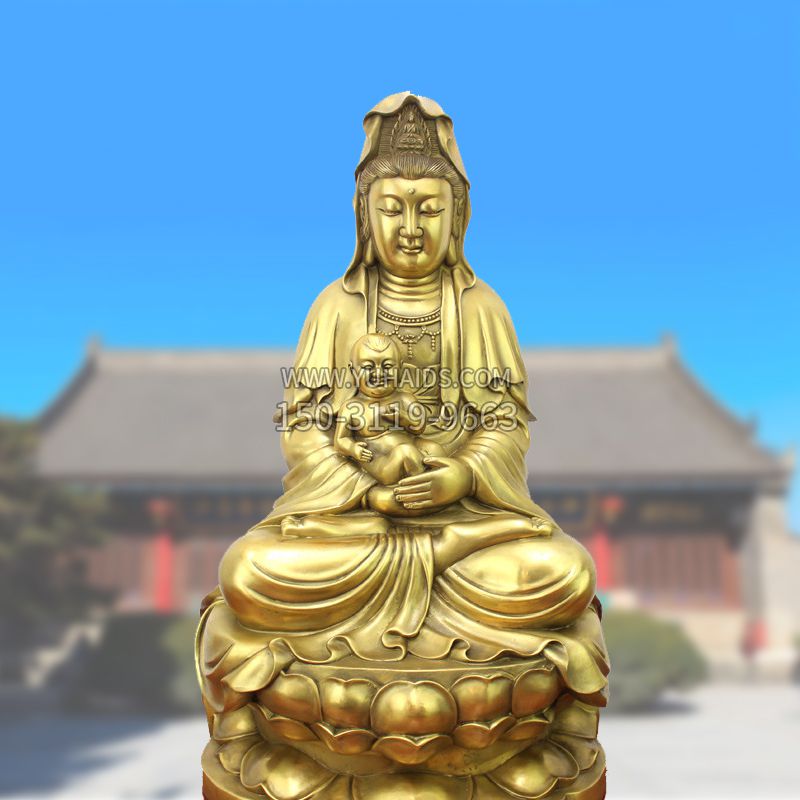 纯铜观音坐姿鎏金铜雕雕塑