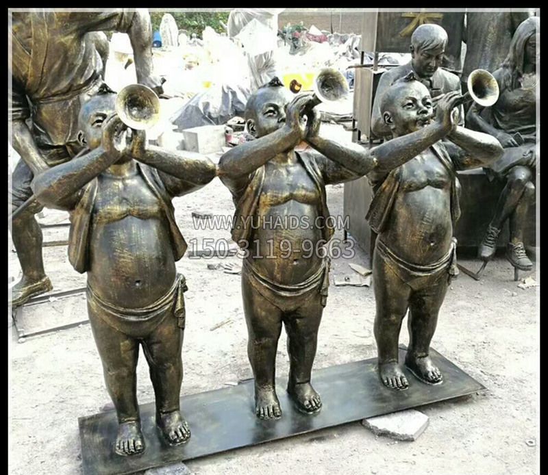 吹唢呐的儿童铜雕雕塑
