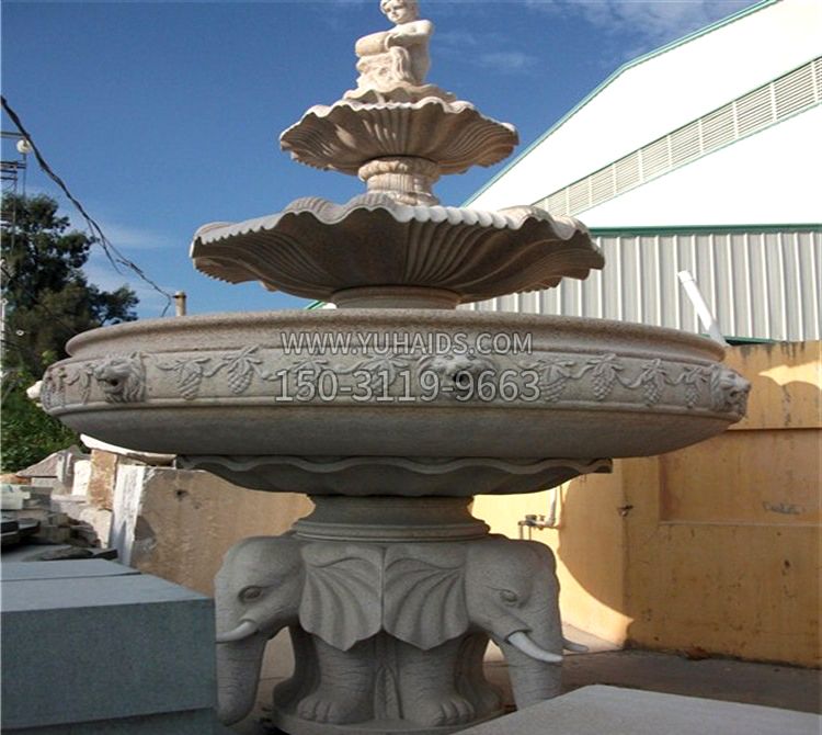大钵石雕喷水天鹅雕塑
