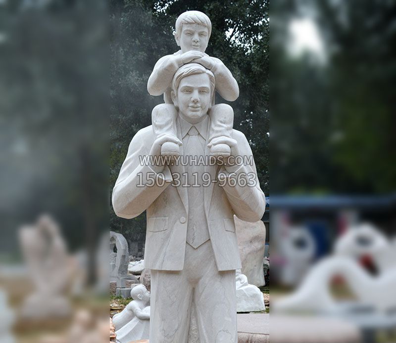 大理石爸爸与儿子人物雕塑