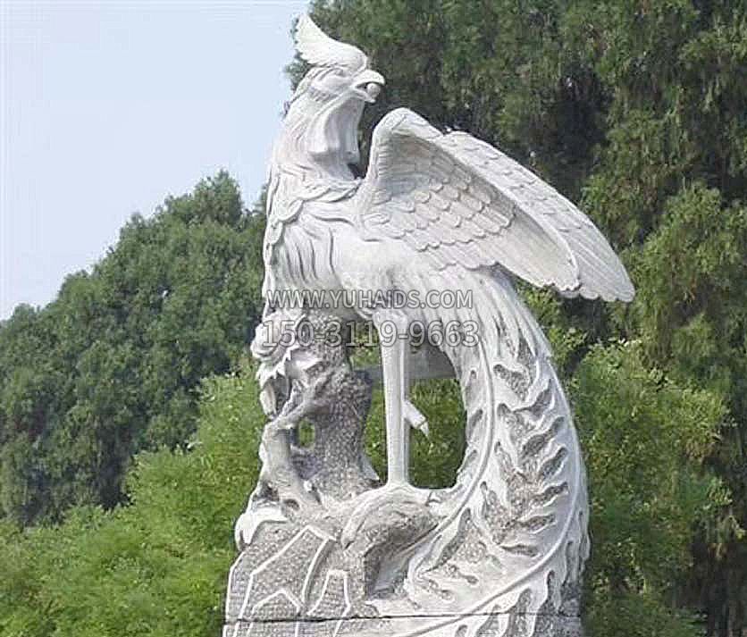 大理石神兽凤凰景观石雕,景区公园园林大型动物雕塑