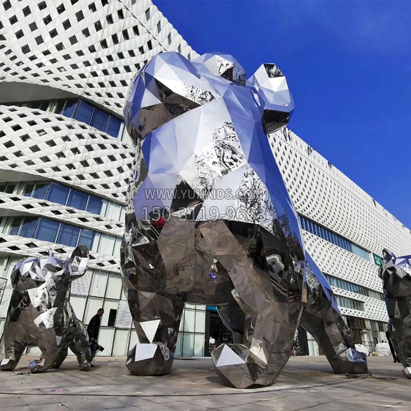 大型不锈钢块面狗雕塑-城市商场广场动物景观
