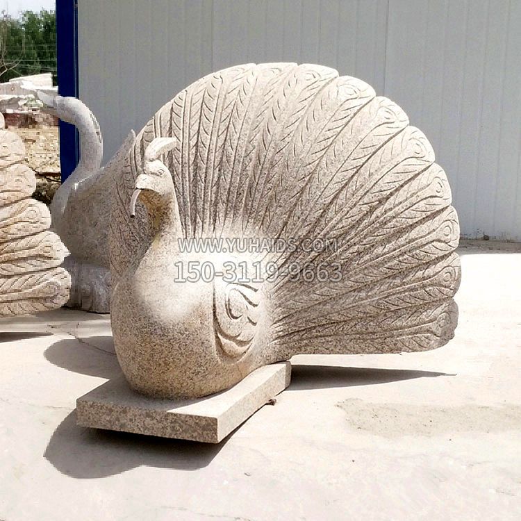大理石喷水孔雀，园林水景装饰动物雕塑