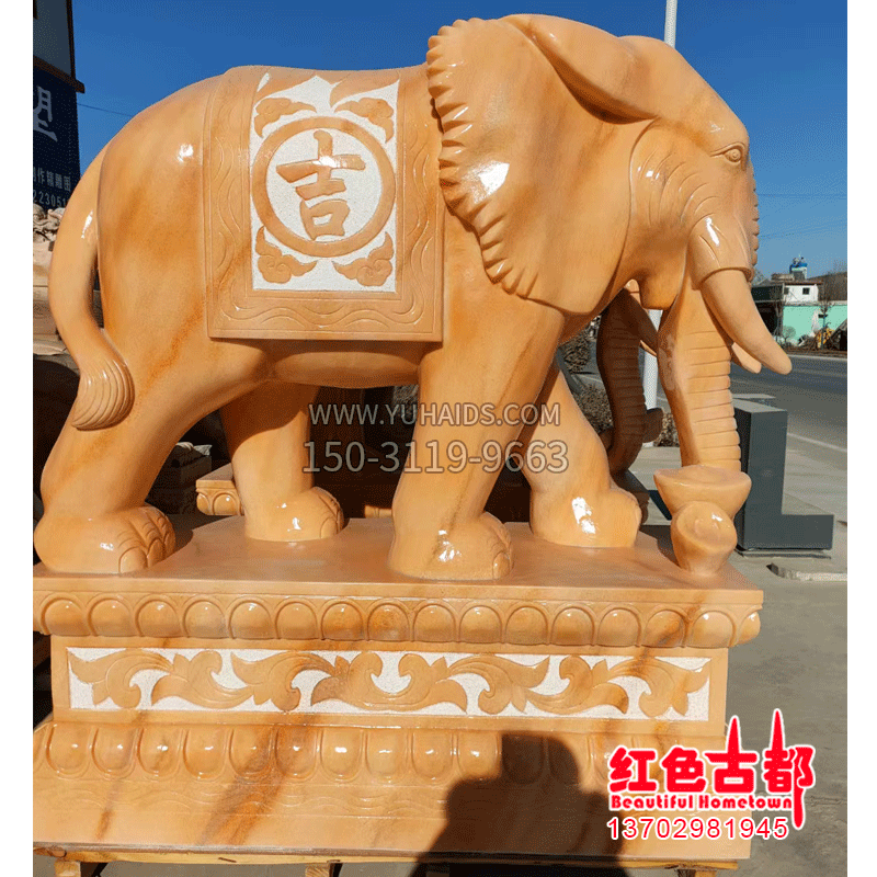 大象头影背墙石雕雕塑