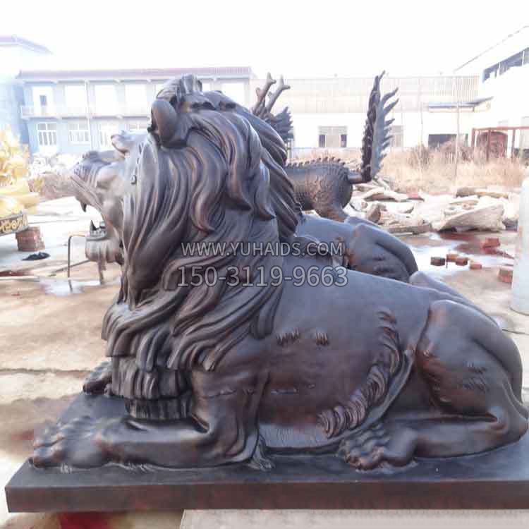 大型纯铜港币狮子动物雕塑