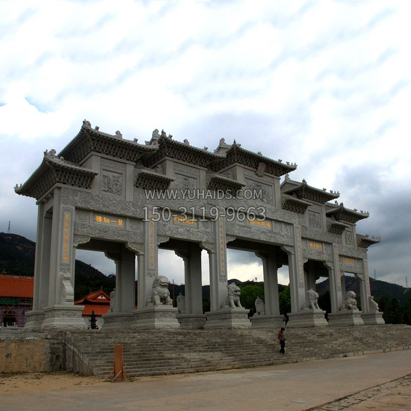 大型寺庙五门石雕牌楼雕塑