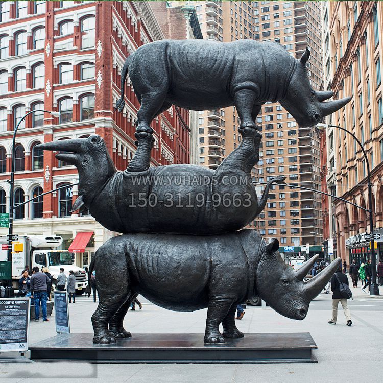 仿真犀牛景观铜雕-城市街道创意动物景观雕塑