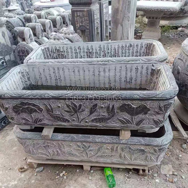 方形石槽养鱼石缸雕塑