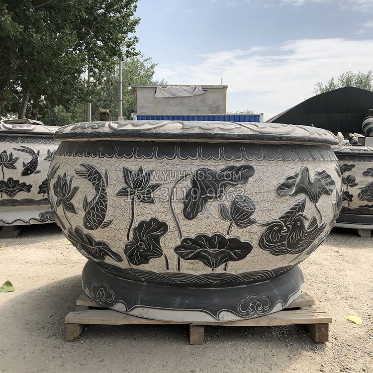 仿古鱼缸花盆摆件雕塑