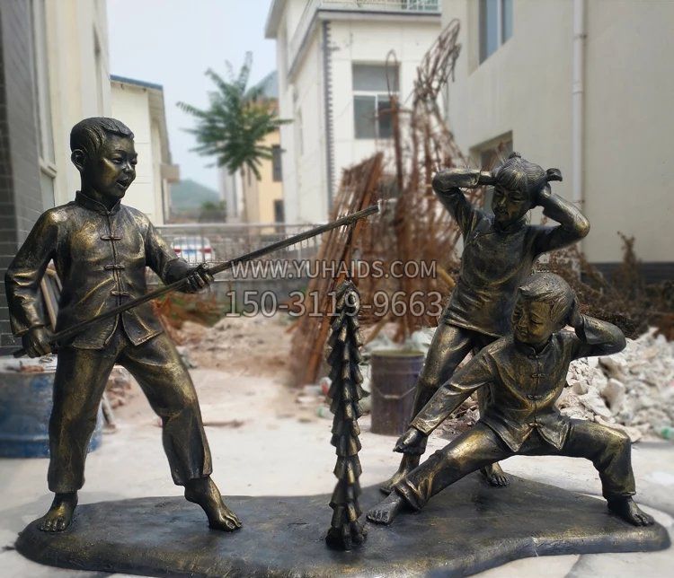 放鞭炮的儿童公园人物铜雕雕塑