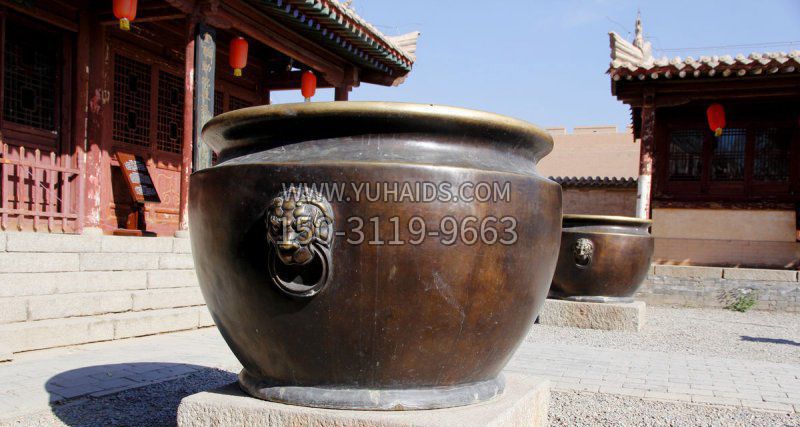 仿古圆形水缸铜雕雕塑