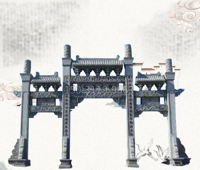 仿古三门石牌坊雕塑