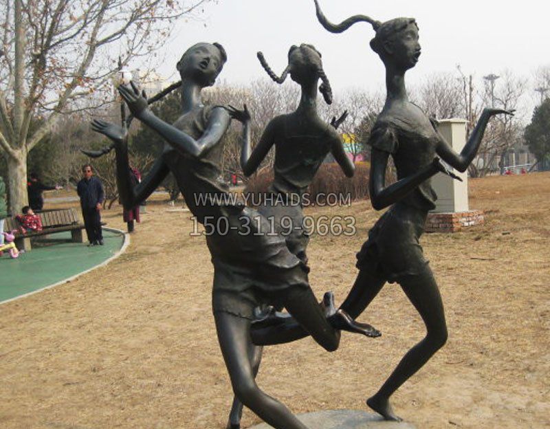 公园摆件编花篮人物铜雕雕塑