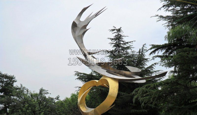 公园不锈钢抽象凤凰展翅雕塑