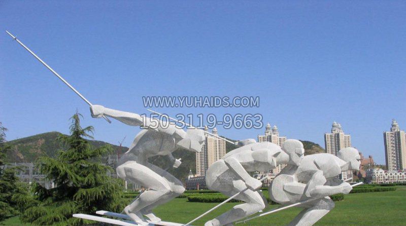 公园不锈钢抽象滑雪的人物景观雕塑