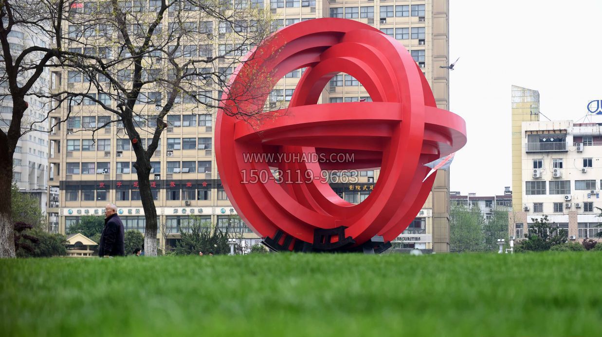 公园不锈钢十字交叉的圆环雕塑