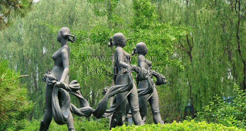 公园踩高跷的人物小品铜雕雕塑