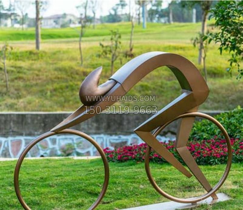 公园不锈钢骑单车人物雕塑