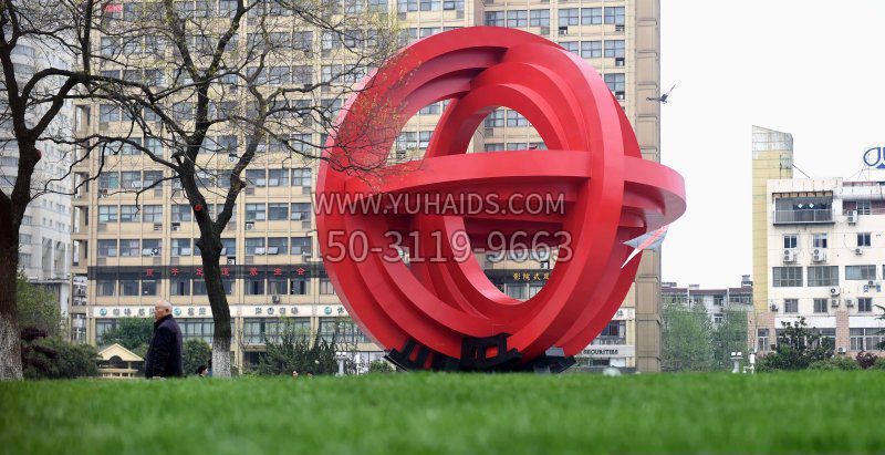 公园不锈钢十字交叉的圆环景观雕塑