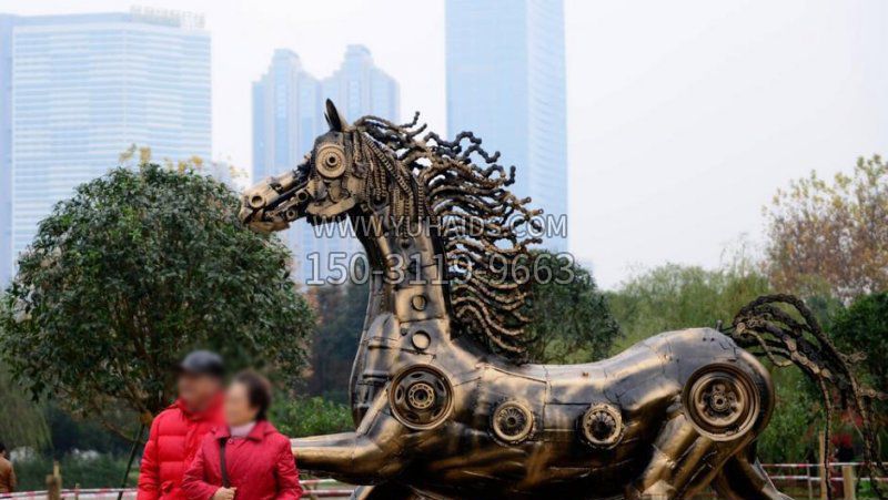 公园抽象机械马动物铜雕雕塑