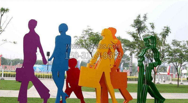 公园不锈钢逛街购物剪影人物景观雕塑