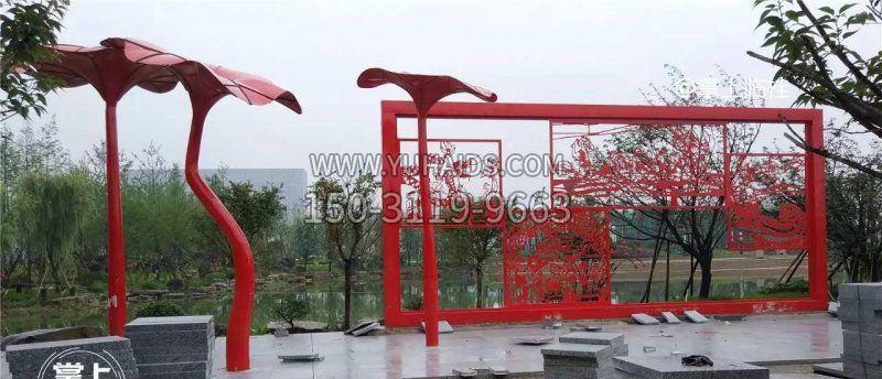 公园不锈钢剪纸龙凤雕塑
