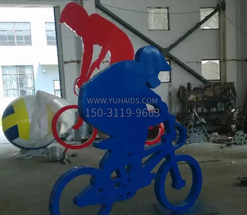 公园不锈钢骑自行车运动人物雕塑