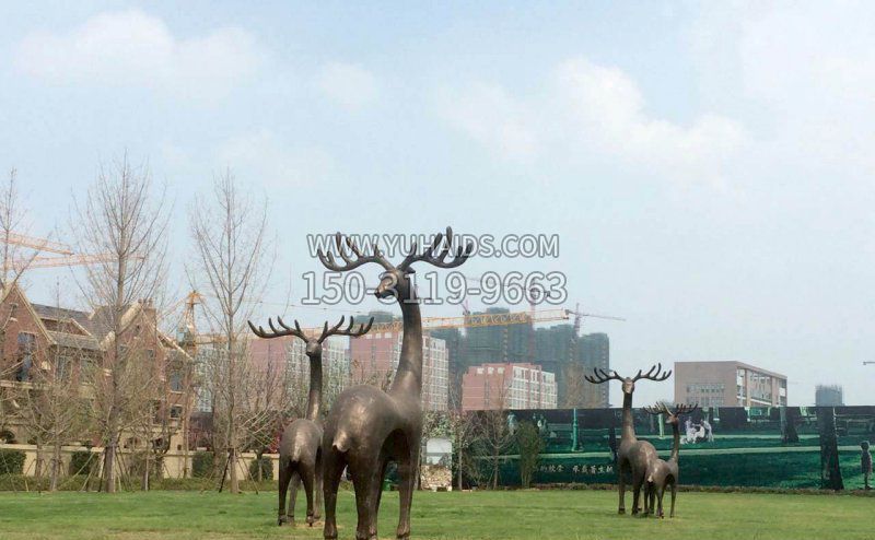 公园抽象梅花鹿动物铜雕雕塑