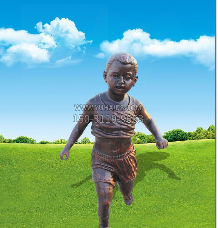 公园景观奔跑的儿童玻璃钢仿铜雕塑