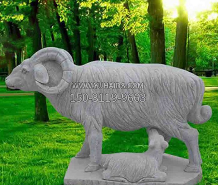 公园动物大理石母子羊石雕雕塑