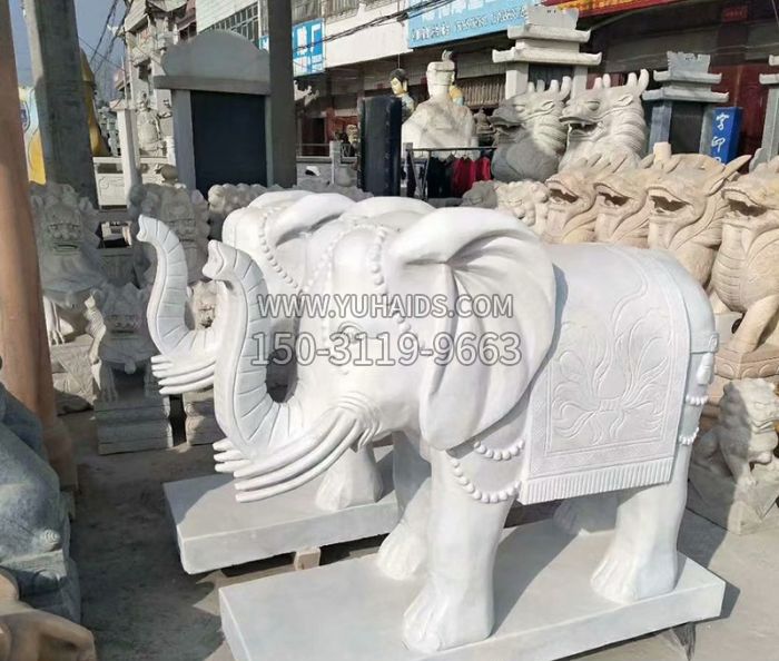公园动物汉白玉招财大象石雕雕塑