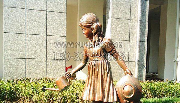 公园浇花小女孩人物铜雕雕塑