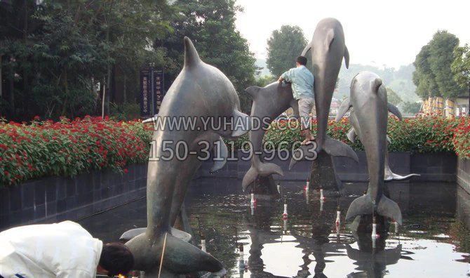 公园海豚动物铜雕雕塑
