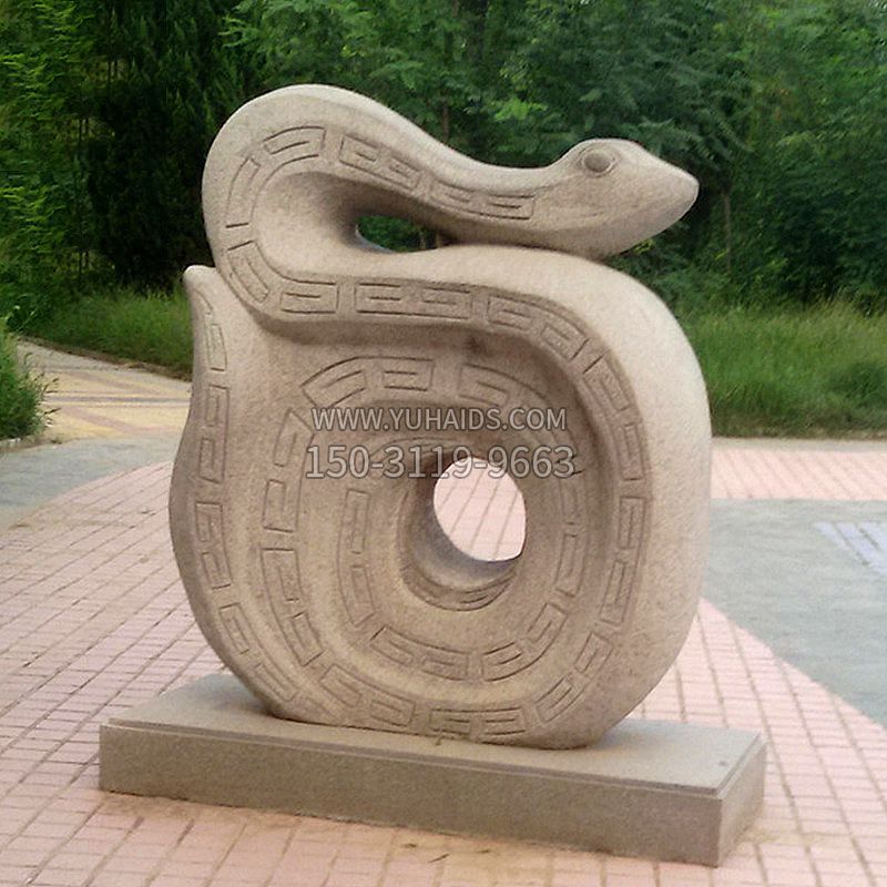 公园砂岩生肖动物蛇石雕摆件雕塑
