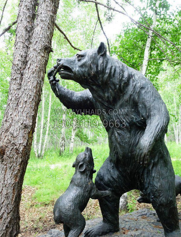 公园母子狗熊动物铜雕雕塑