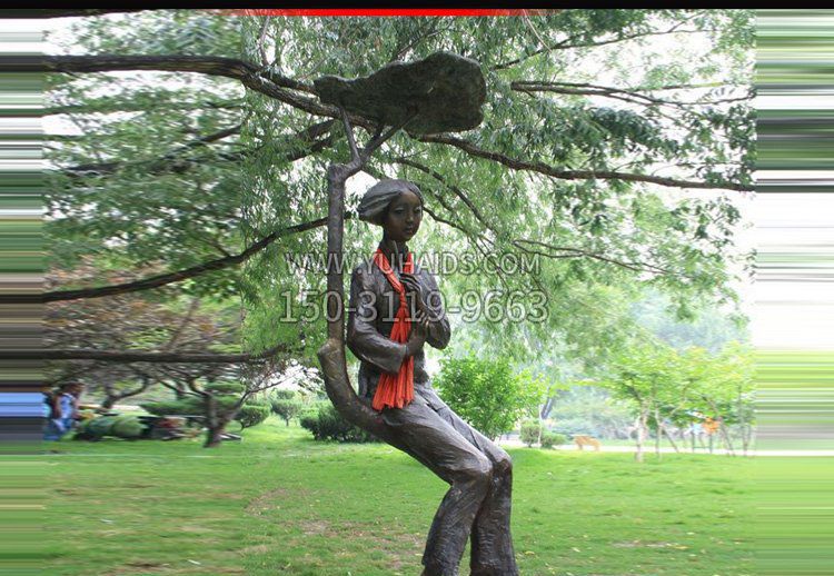 公园铜雕荡秋千美女人物雕塑