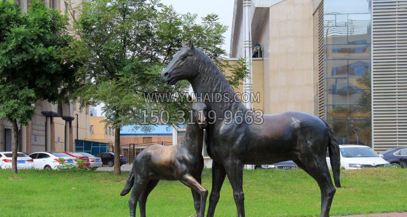公园母子马动物铜雕雕塑