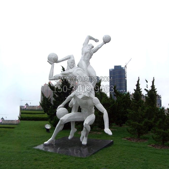 公园体育运动不锈钢网格打篮球人物雕塑