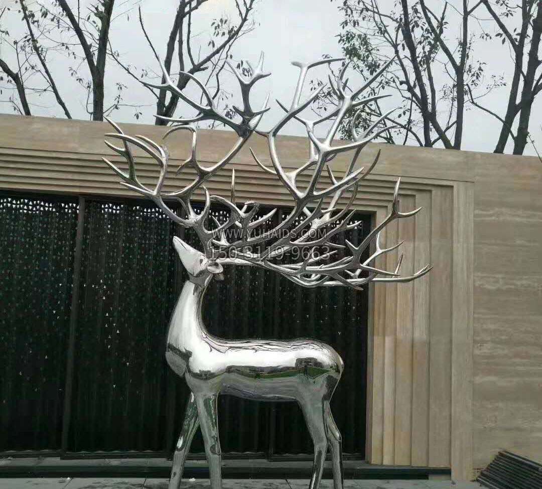 公园镜面不锈钢抽象鹿雕塑