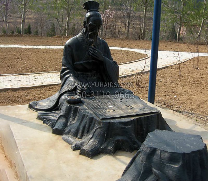 古代下棋人物铜雕雕塑