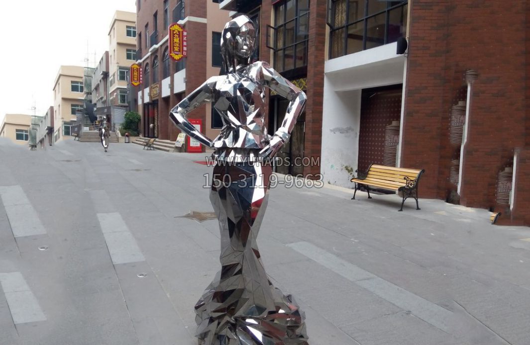 广场不锈钢抽象美女雕塑