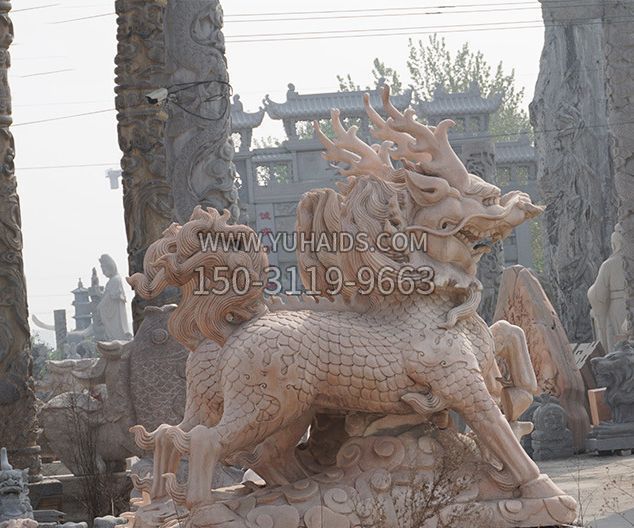 古代神兽晚霞红麒麟石雕雕塑