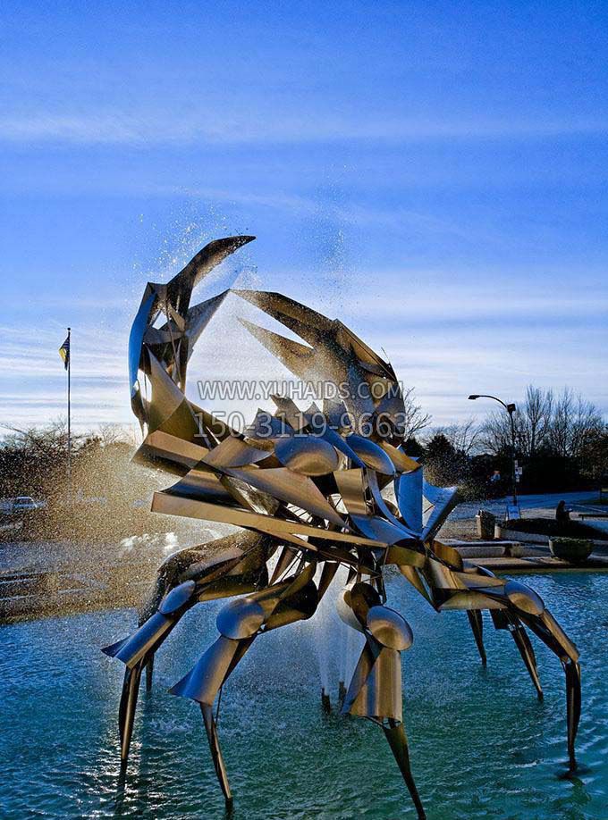 广场不锈钢抽象螃蟹喷泉雕塑