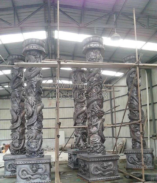 广场仿铜龙柱玻璃钢柱子雕塑