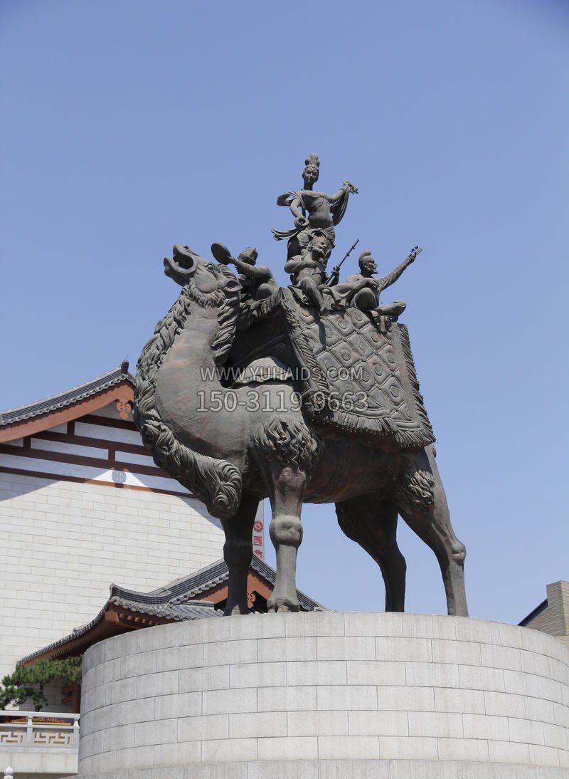 广场古代人物骑骆驼铜雕雕塑