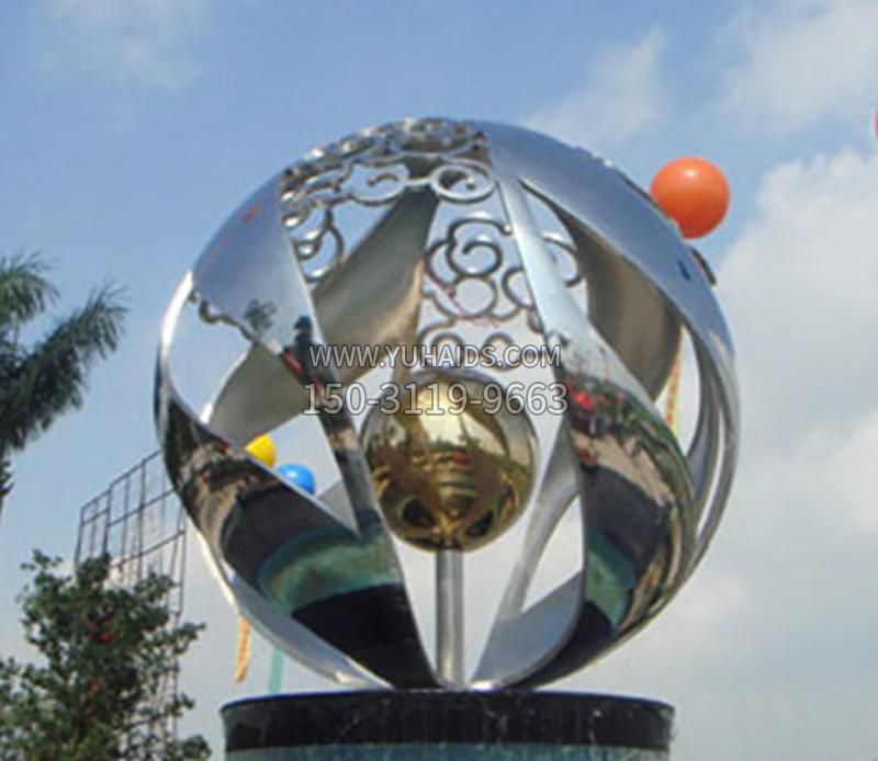 广场不锈钢镜面圆球抽象雕塑