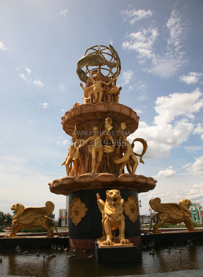 广场西方人物喷泉铜雕雕塑
